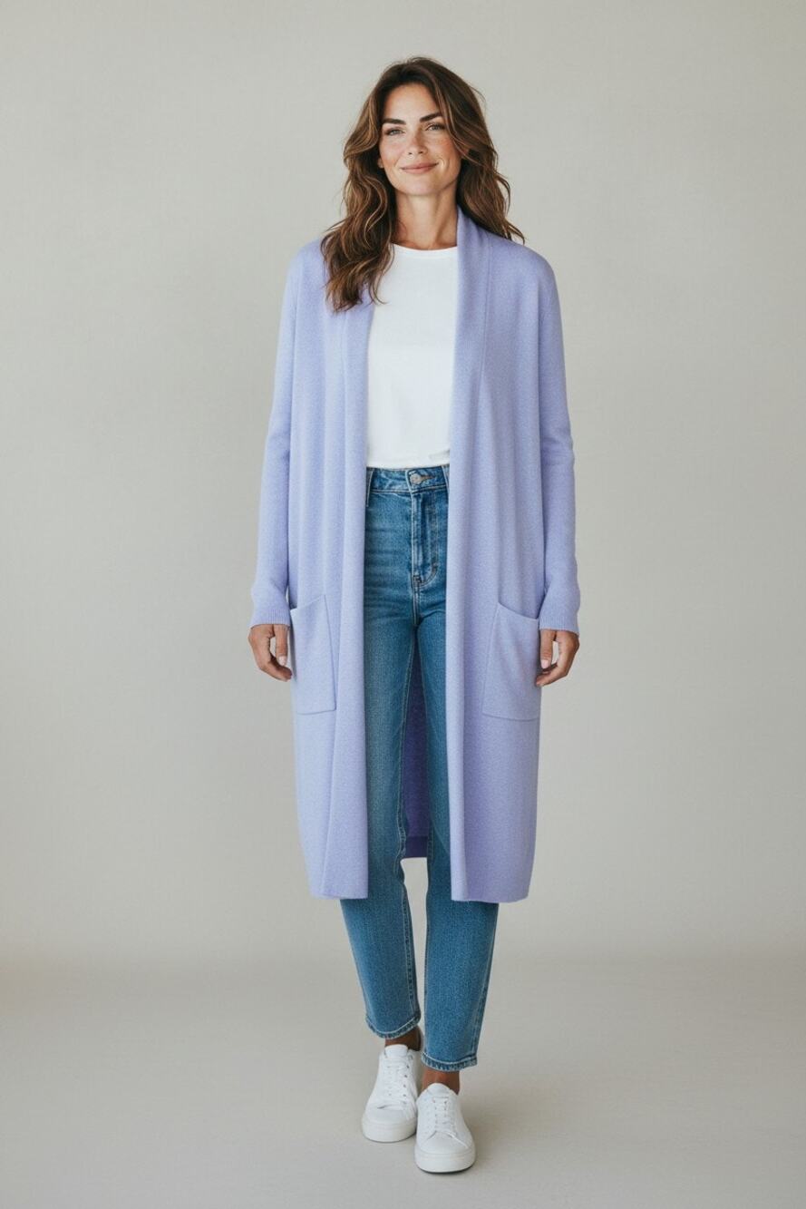 Alashan S Cardigan Sweater Duster Cashmere Blend Periwrinkle Long Small